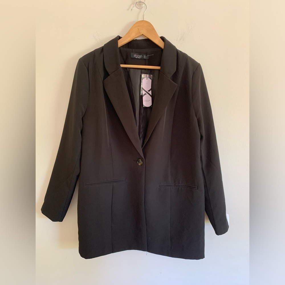 NWT Stoosh Black Oversized One Button Blazer Size S